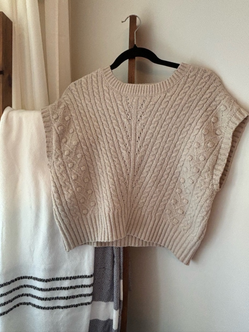 Sincerly Jules Cream Cable Knit Crewneck Sweater Vest